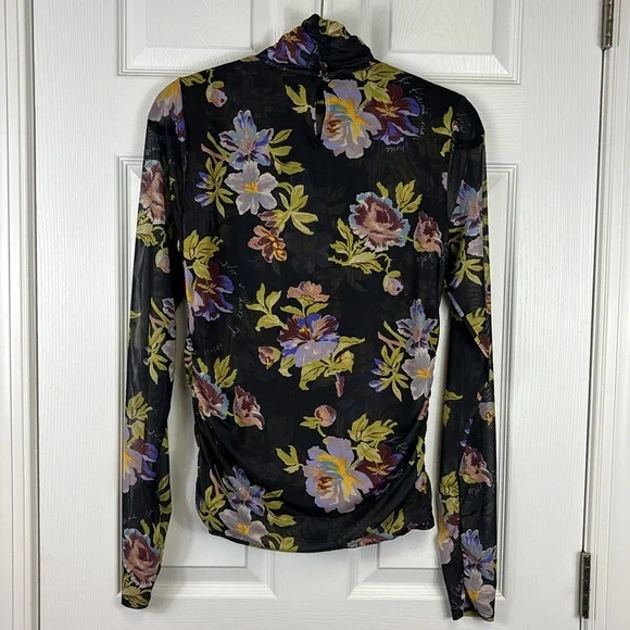 Cinq a sept Bridgette shirred mesh floral turtleneck top sz lg - Picture 14 of 15